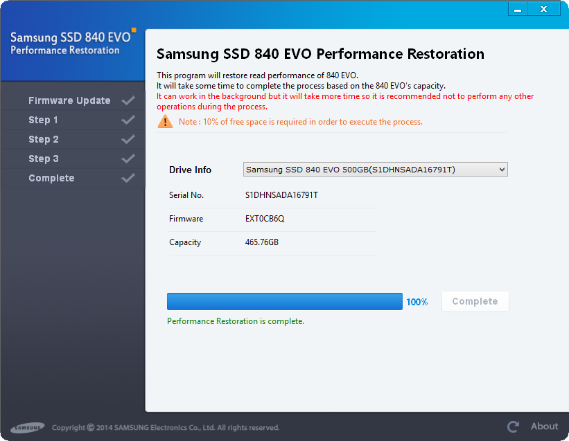 Samsung EVO Performance Restoration complete.PNG