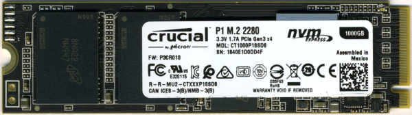 CDRLabs.com - Crucial P1 1TB NVMe PCIe M.2 Solid State Drive